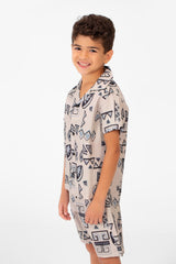 Boy's Two Pieces Printed Sleeved Polyester Material Outfit