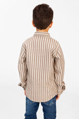 Boy's Winter Striped Shirt With Front Pockets And Long Sleeves