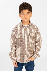 Boy's Winter Striped Shirt With Front Pockets And Long Sleeves