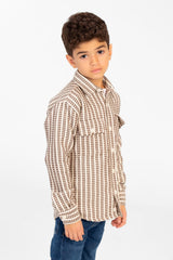 Boy's Winter Striped Shirt With Front Pockets And Long Sleeves