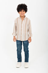 Boy's Long Sleeve Striped Linen Shirt