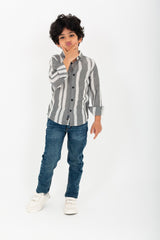 Boy's Long Sleeve Striped Linen Shirt
