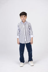 Boys Striped Shirt With Long Sleeves And Printed Poplin Material