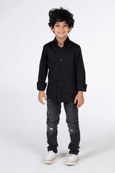Boys Classic Plain Poplin Shirt With Button Front
