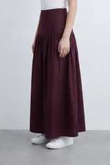 Women’s Tomato Store Sculpted Yoke Maxi Skirt Clean Matte Surface Drop Seam Gathering Builds Soft Volume Natural Crease Finish