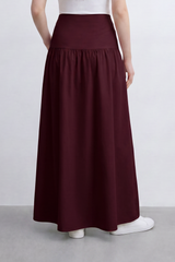 Women’s Tomato Store Sculpted Yoke Maxi Skirt Clean Matte Surface Drop Seam Gathering Builds Soft Volume Natural Crease Finish