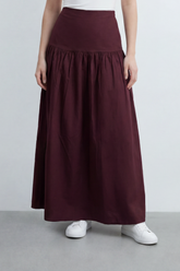 Women’s Tomato Store Sculpted Yoke Maxi Skirt Clean Matte Surface Drop Seam Gathering Builds Soft Volume Natural Crease Finish