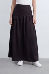Women’s Tomato Store Gathered Flow Maxi Skirt Plain Matte Surface With Soft Natural Crease Texture Wide Waist Panel Gathered Drop Seam