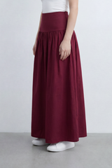 Women’s Tomato Store Gathered Flow Maxi Skirt Plain Matte Surface With Soft Natural Crease Texture Wide Waist Panel Gathered Drop Seam