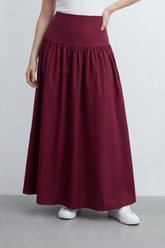 Women’s Tomato Store Gathered Flow Maxi Skirt Plain Matte Surface With Soft Natural Crease Texture Wide Waist Panel Gathered Drop Seam