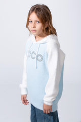 Girl's Slim Fit Long Sleeve With Chest Text Print Knit Soft Relaxed Fabric For Modern Look Hooded Pullover