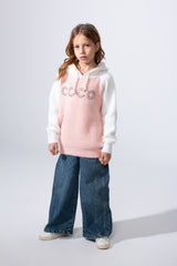 Girl's Slim Fit Long Sleeve With Chest Text Print Knit Soft Relaxed Fabric For Modern Look Hooded Pullover