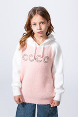 Girl's Slim Fit Long Sleeve With Chest Text Print Knit Soft Relaxed Fabric For Modern Look Hooded Pullover