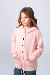 Girl's Slim Fit With Front Button-Down Flaps Pockets Textured Fabric Luxury Warmth Hooded Pullover