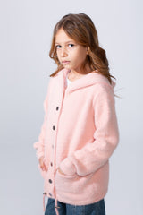 Girl's Slim Fit With Front Button-Down Flaps Pockets Textured Fabric Luxury Warmth Hooded Pullover
