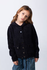 Girl's Slim Fit With Front Button-Down Flaps Pockets Textured Fabric Luxury Warmth Hooded Pullover