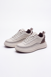 Men's Tomato Store Dune Runner Sneakers Layered Smooth Panels Mixed Mesh Texture Curved Trim Lines Lace Up Front Pull Tab Detail Duck Shoes