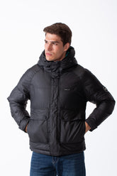 Men's Puffer Design Cozy Hood Side Pockets With Button Flap Front Zip-Up Warmth Waterproof Jacket