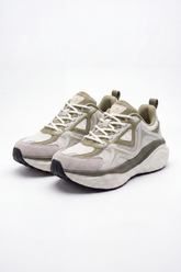 Women's Tomato Store Orbit Runner Sneakers Open Grid Texture Blended With Curved Layer Panels Triangle Side Detail Duck Shoes