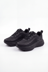 Women's Tomato Store Duck Shoes Stealth Wave Runner Sneakers Curved Wave Overlay Artwork Meets Open Grid Texture Lace Up Front Heel Pull