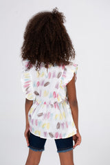 Girls Blouse With Ruffles And A Round Neck In Orange