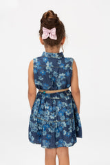 Girls Summer Floral Dress With Front Buttons In D-Blue