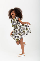 فستان مزهر للبنات بقصة عادية مع حزام خصر مطاطي