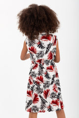 Girls Regular Fit Cut Floral Dress With Elastic Waist