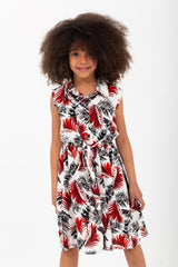 Girls Regular Fit Cut Floral Dress With Elastic Waist