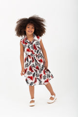Girls Regular Fit Cut Floral Dress With Elastic Waist