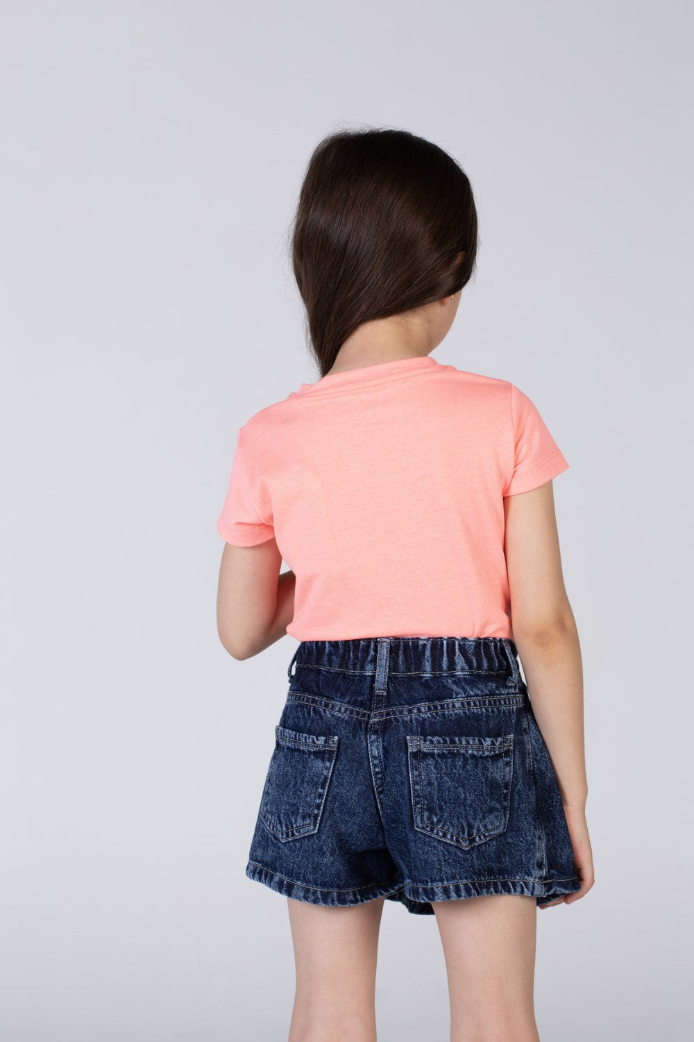 Tomato Store Girls Round Neck Half Sleeve Heart Print T-Shirt in Pink - Back View