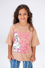 Girls Round Wide Cut Short Sleeved Printed T-shirt