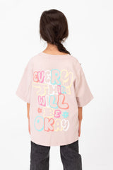 Girl's Summer Melton Lycra Round Neck Short Sleeves T-shirt With A Back Text Print