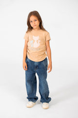 Girl's Summer Melton Half Sleeve Front Graphic Print T-shirt With Elasticated Sides