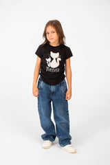 Girl's Summer Melton Half Sleeve Front Graphic Print T-shirt With Elasticated Sides