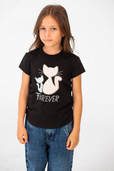 Girl's Summer Melton Half Sleeve Front Graphic Print T-shirt With Elasticated Sides
