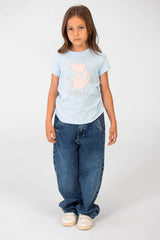 Girl's Summer Melton Half Sleeve Front Graphic Print T-shirt With Elasticated Sides