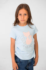 Girl's Summer Melton Half Sleeve Front Graphic Print T-shirt With Elasticated Sides
