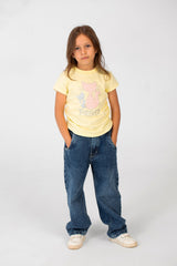 Girl's Summer Melton Half Sleeve Front Graphic Print T-shirt With Elasticated Sides