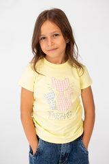 Girl's Summer Melton Half Sleeve Front Graphic Print T-shirt With Elasticated Sides