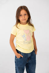 Girl's Summer Melton Half Sleeve Front Graphic Print T-shirt With Elasticated Sides