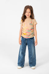 Girl's Summer Melton Colors Print Round Neck Short Sleeve T-Shirt