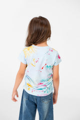Girl's Summer Melton Colors Print Round Neck Short Sleeve T-Shirt