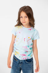 Girl's Summer Melton Colors Print Round Neck Short Sleeve T-Shirt