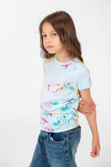 Girl's Summer Melton Colors Print Round Neck Short Sleeve T-Shirt