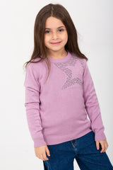 Girl's Rounded Neck Padded With Unqiue Modern Pattern Pullover