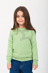 Girl's Rounded Neck Padded With Unqiue Modern Pattern Pullover