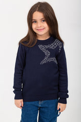 Girl's Rounded Neck Padded With Unqiue Modern Pattern Pullover