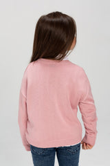 Girl's Rounded Neck Front Printed Unicorn Design Soft Wool Pullover