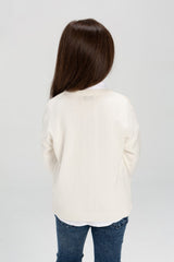 Girl's Rounded Neck Front Printed Unicorn Design Soft Wool Pullover